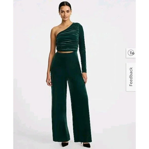 New EXPRESS Velvet One Shoulder Ruched Cutout Jumpsuit Size Small S - Picture 2 of 12